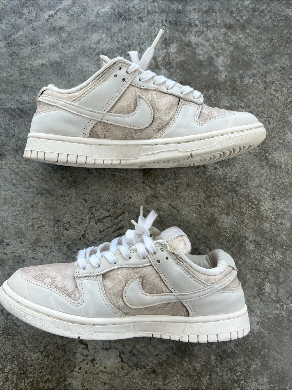 Nike Women’s Cream and White Lace-Panel Low-Top Sneakers